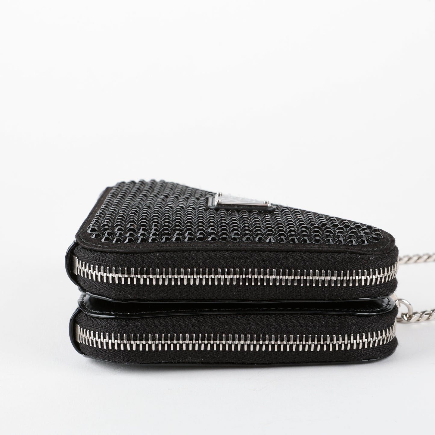 Embellished Satin And Leather Mini Pouch Black