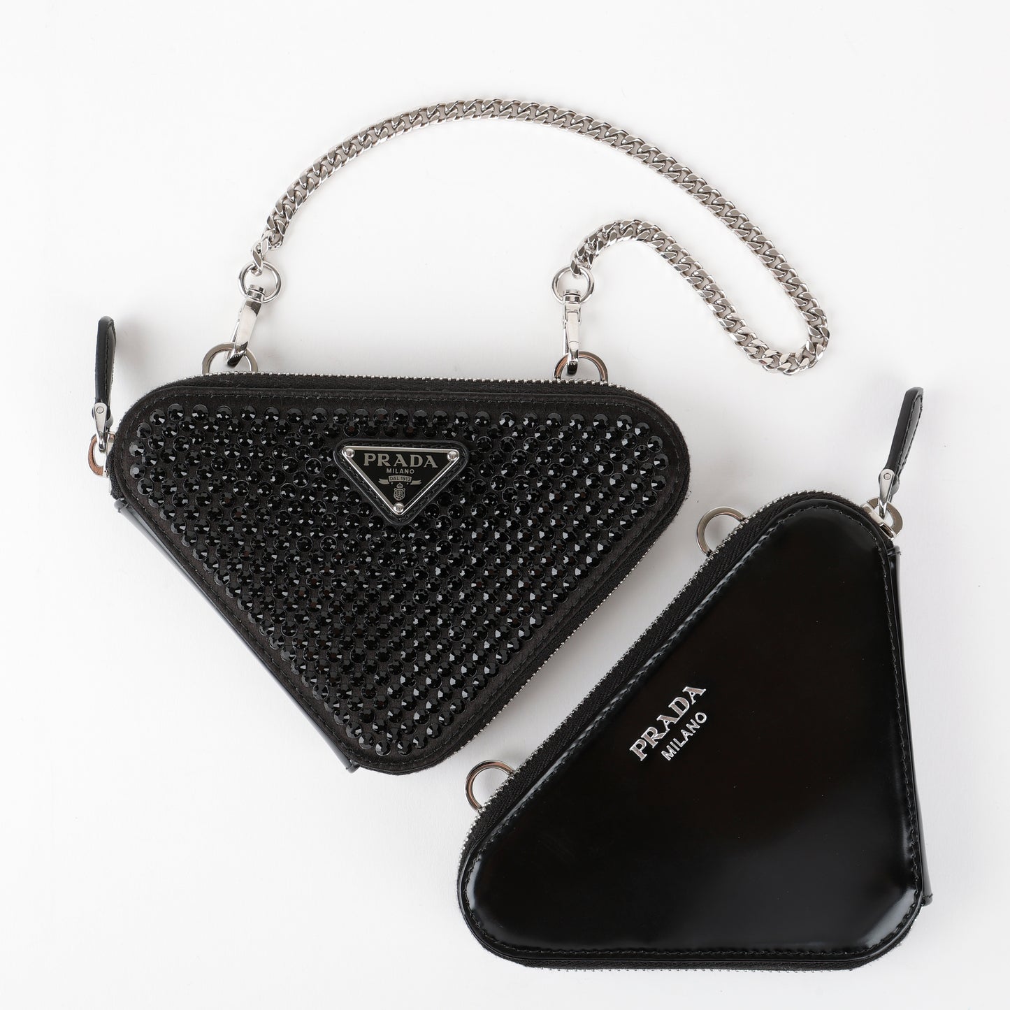 Embellished Satin And Leather Mini Pouch Black