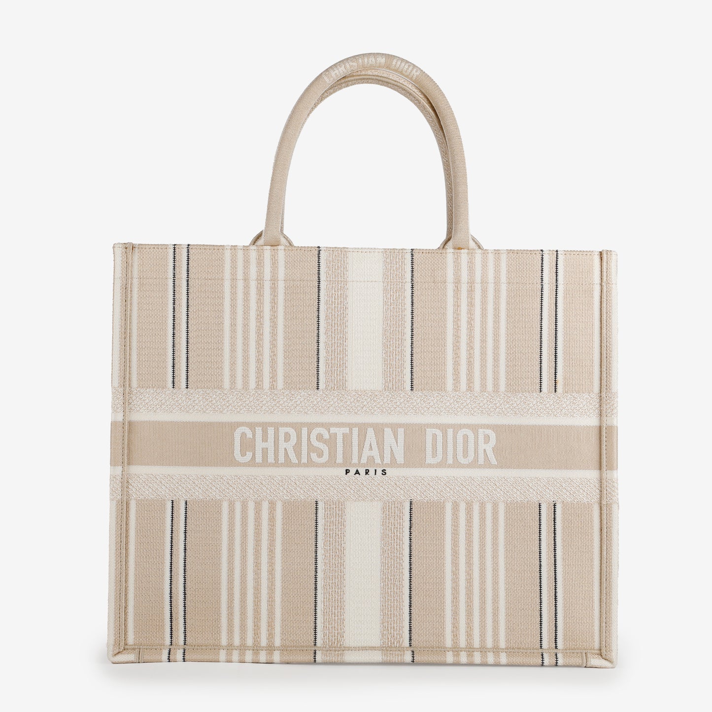 Large Book Tote, Beige Stripes