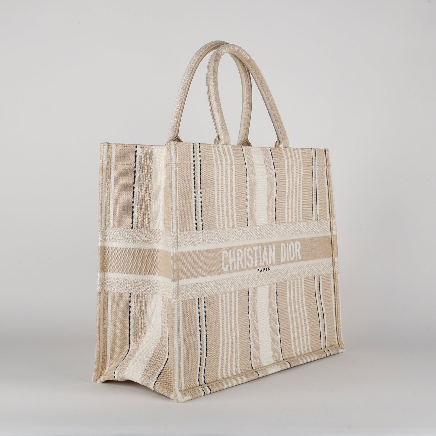 Large Book Tote, Beige Stripes