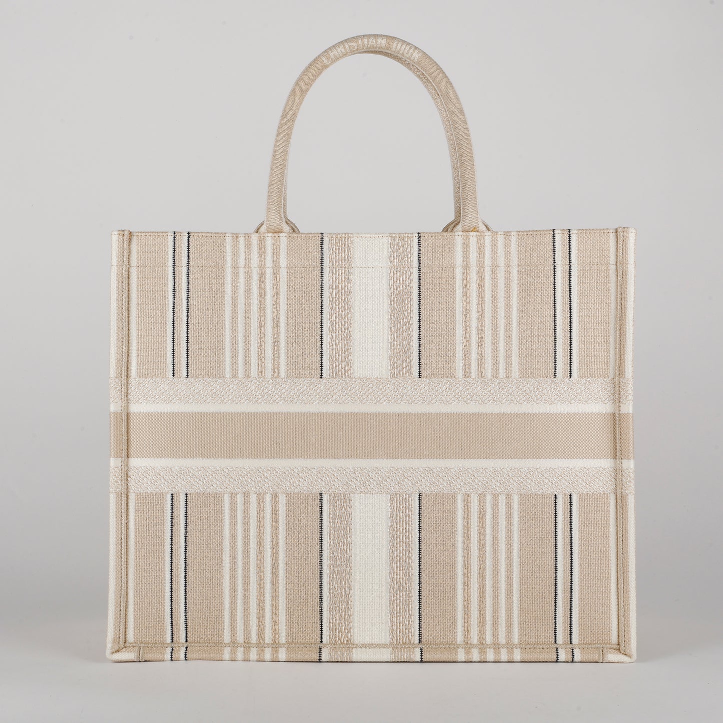 Large Book Tote, Beige Stripes
