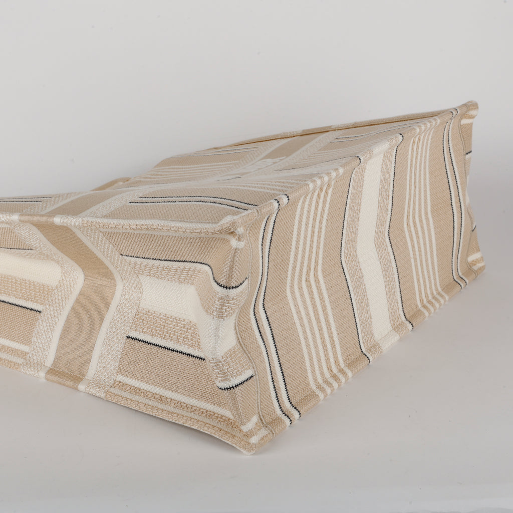 Large Book Tote, Beige Stripes