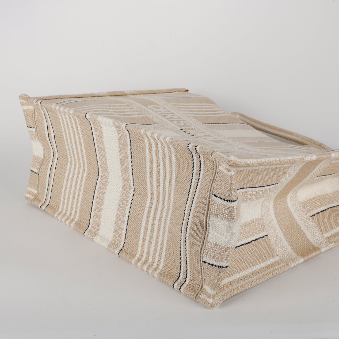 Large Book Tote, Beige Stripes