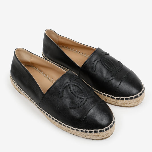 Black Lambskin Espadrilles Flats