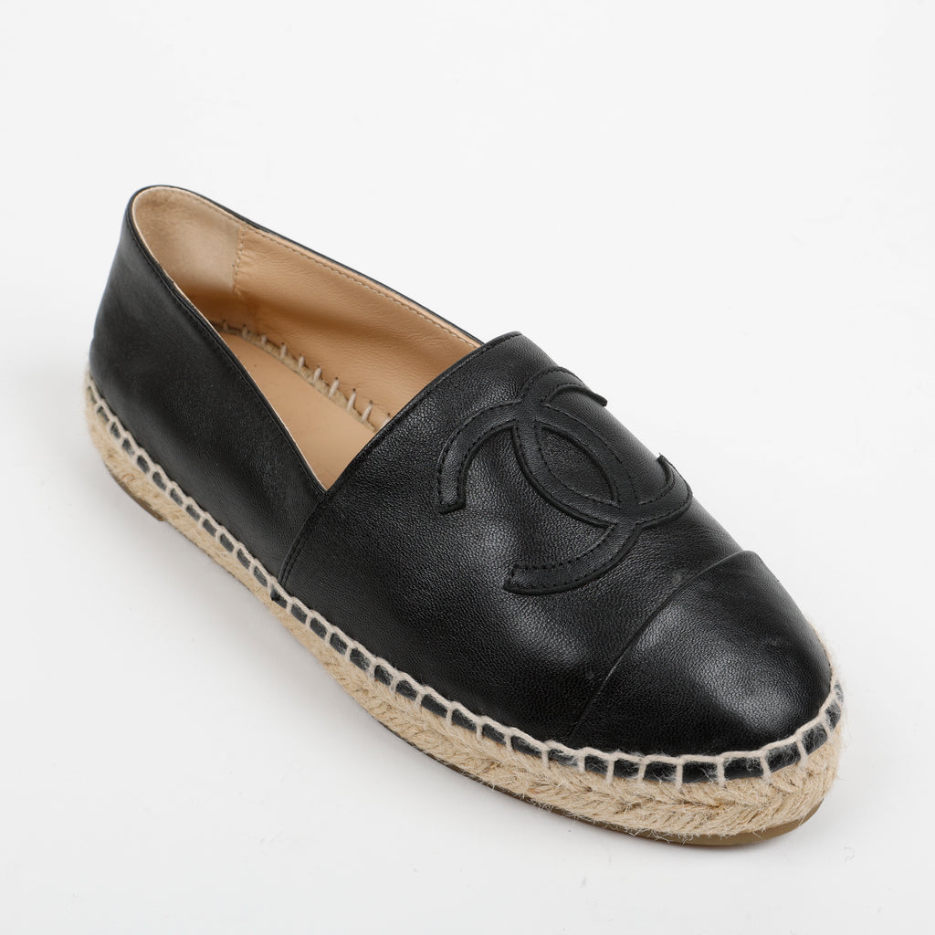 Black Lambskin Espadrilles Flats