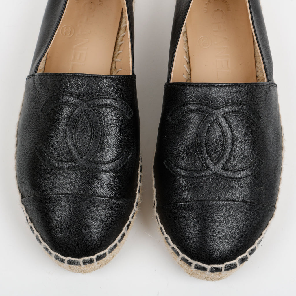 Black Lambskin Espadrilles Flats