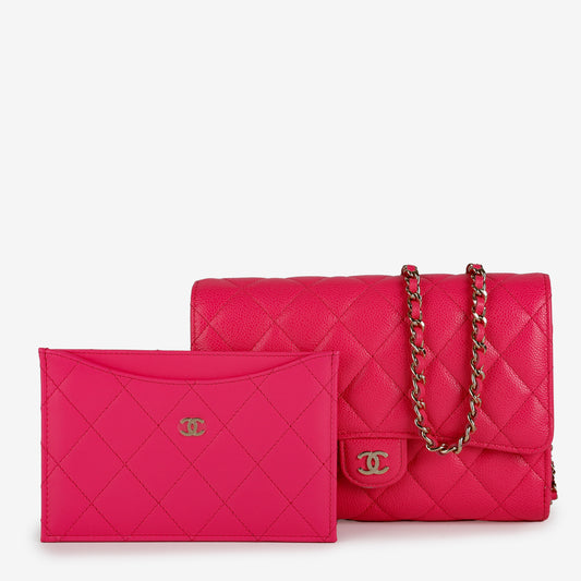 Pink Caviar Trifold Clutch Wallet On Chain