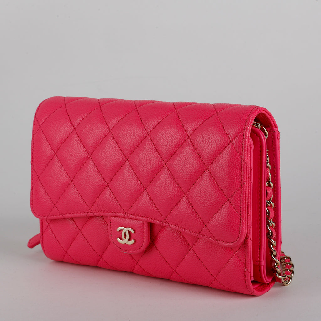 Pink Caviar Trifold Clutch Wallet On Chain