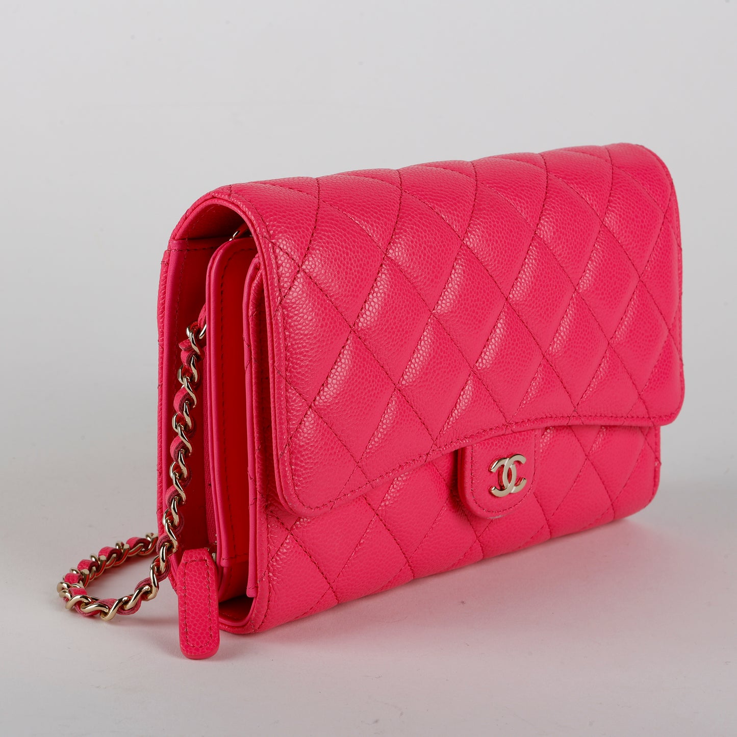 Pink Caviar Trifold Clutch Wallet On Chain
