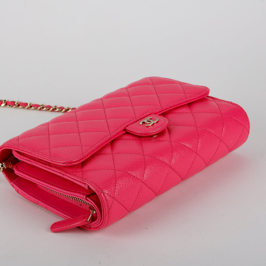 Pink Caviar Trifold Clutch Wallet On Chain