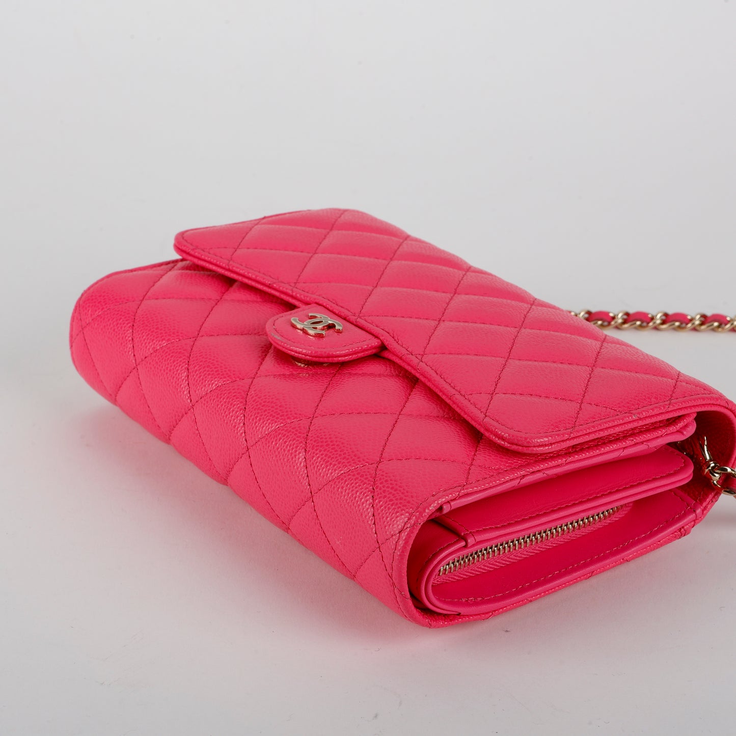 Pink Caviar Trifold Clutch Wallet On Chain