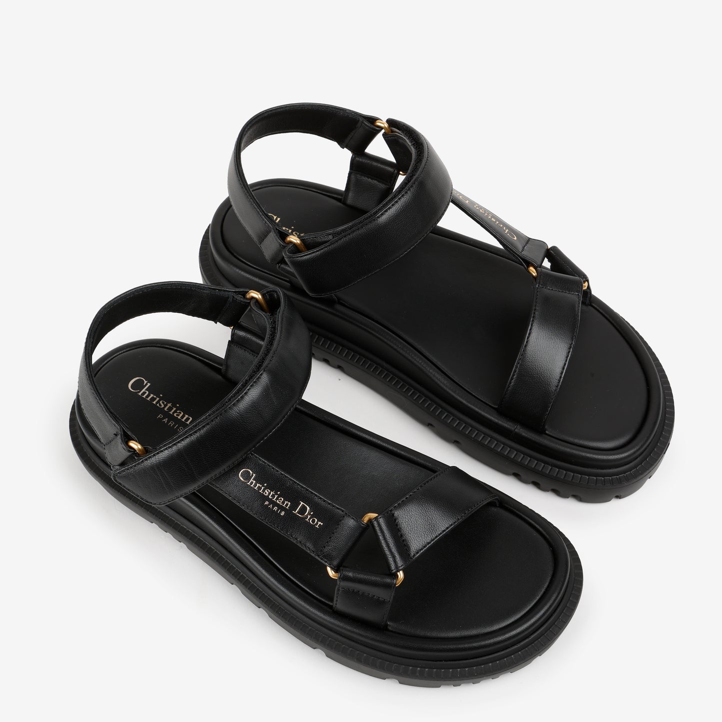 Black Lambskin Dad Sandals Size 37