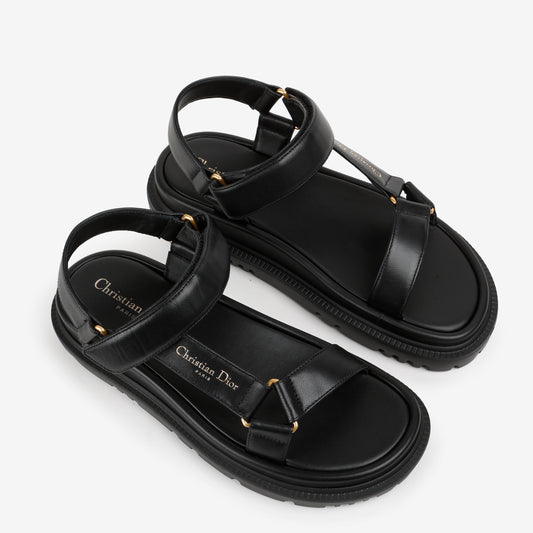 Black Lambskin Dad Sandals Size 37