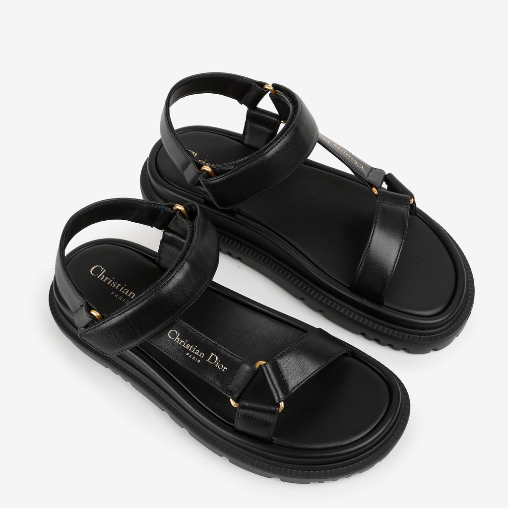 Black Lambskin Dad Sandals Size 37