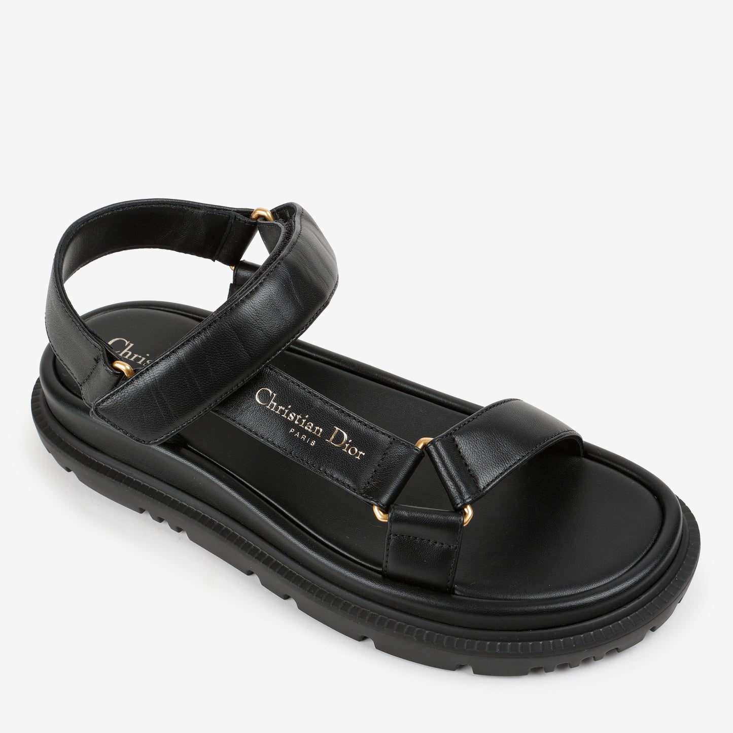 Black Lambskin Dad Sandals Size 37