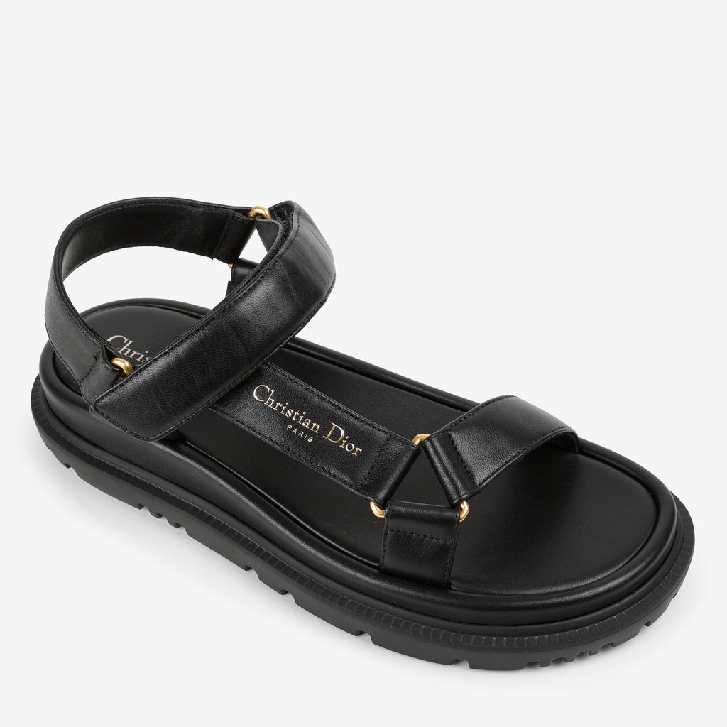 Black Lambskin Dad Sandals Size 37
