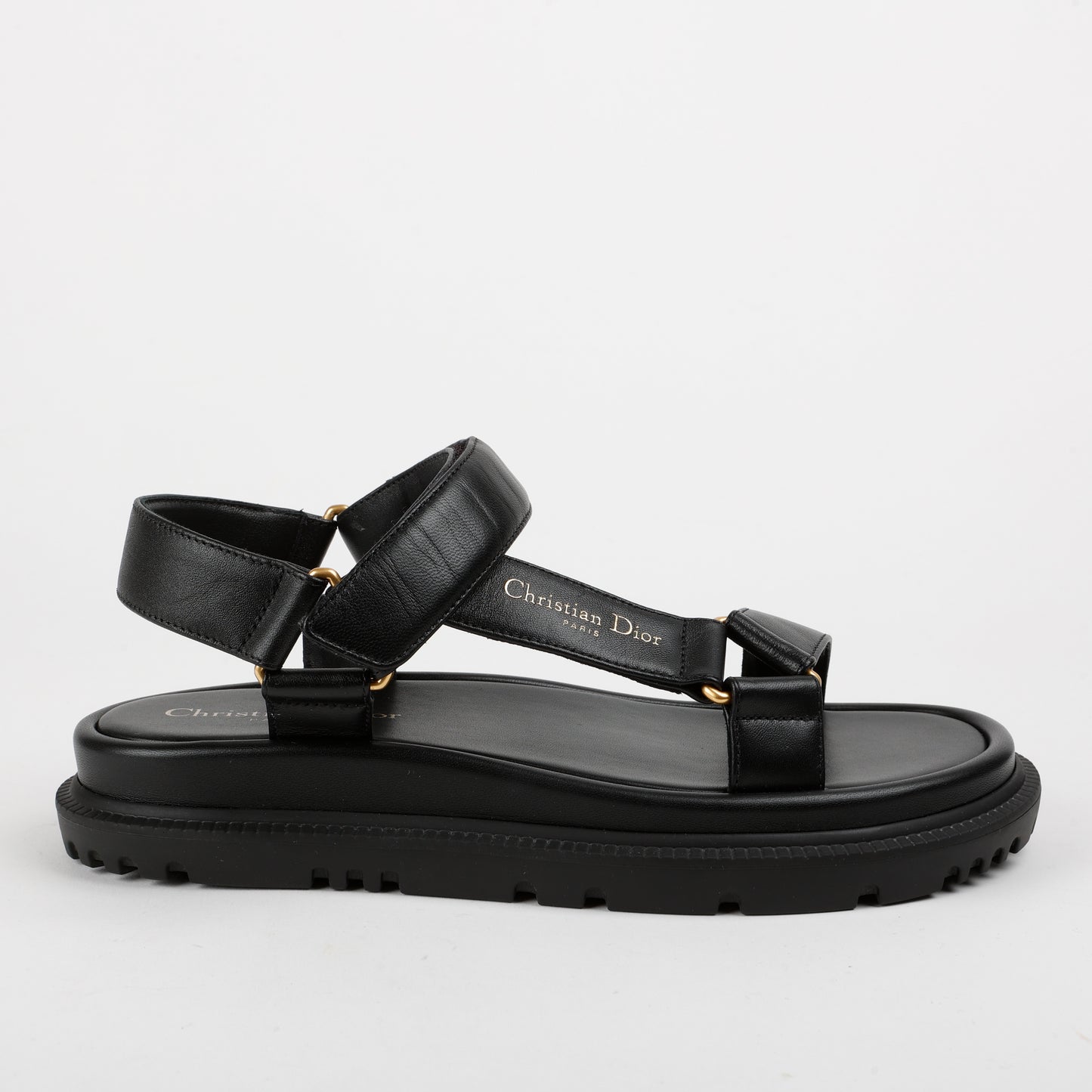 Black Lambskin Dad Sandals Size 37
