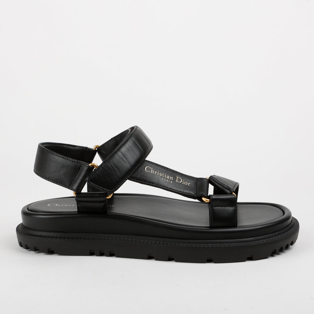 Black Lambskin Dad Sandals Size 37