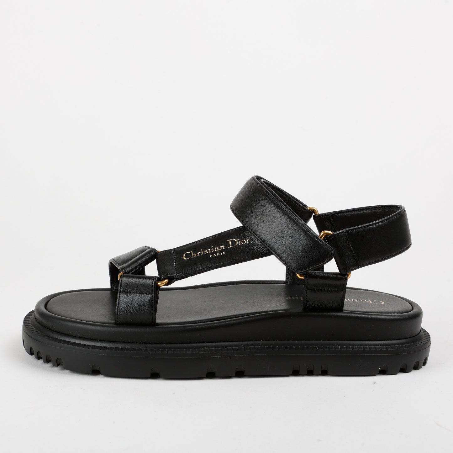 Black Lambskin Dad Sandals Size 37