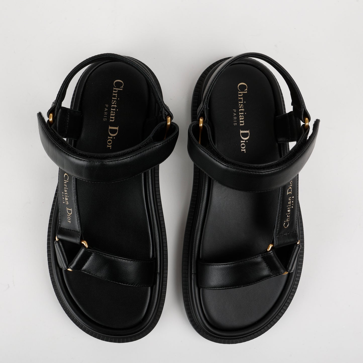 Black Lambskin Dad Sandals Size 37