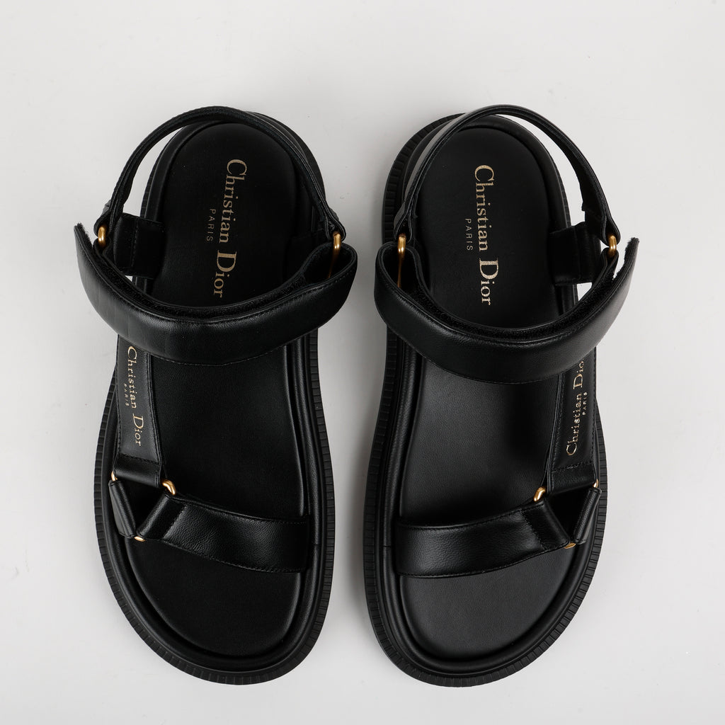 Black Lambskin Dad Sandals Size 37