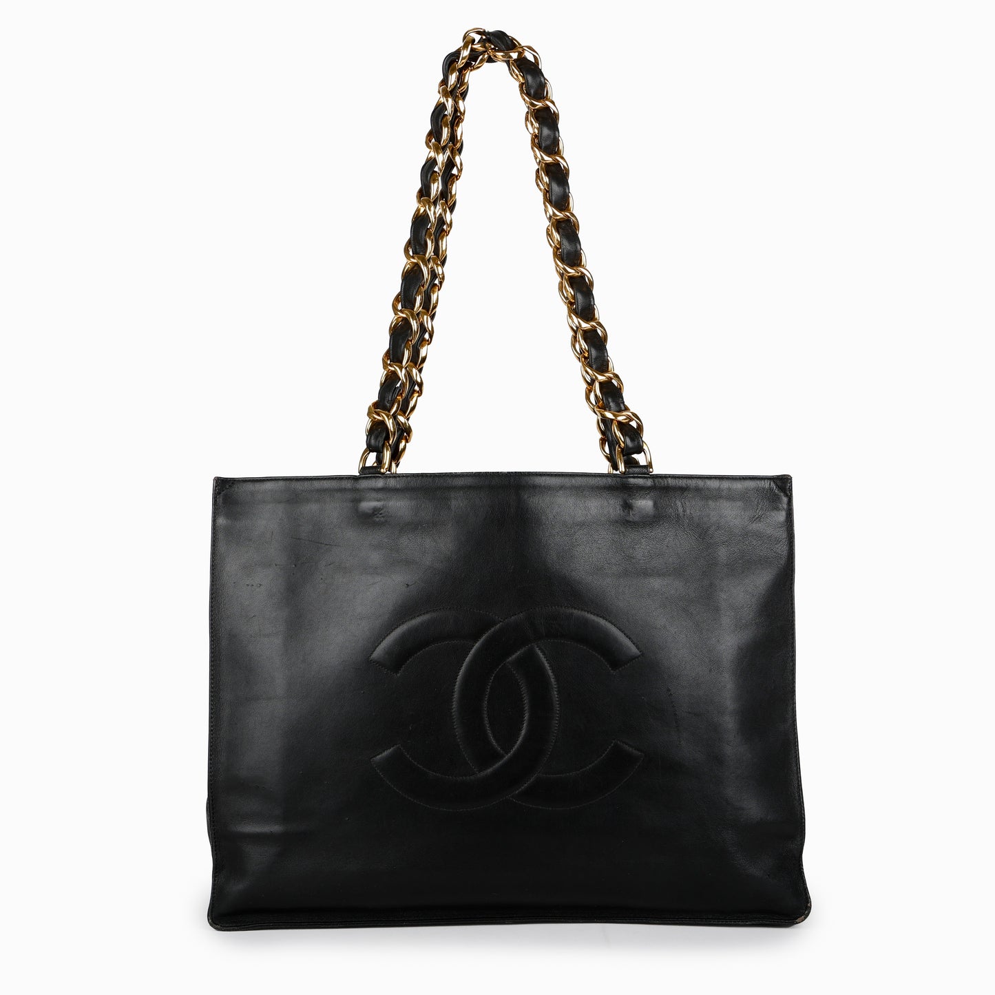XL Chain Tote, Black Lambskin