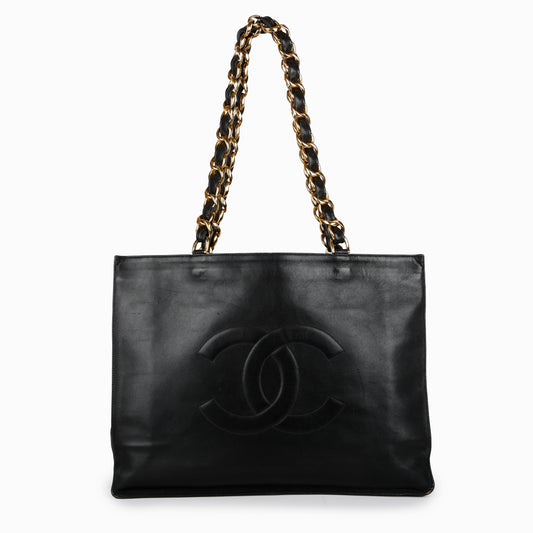 XL Chain Tote, Black Lambskin