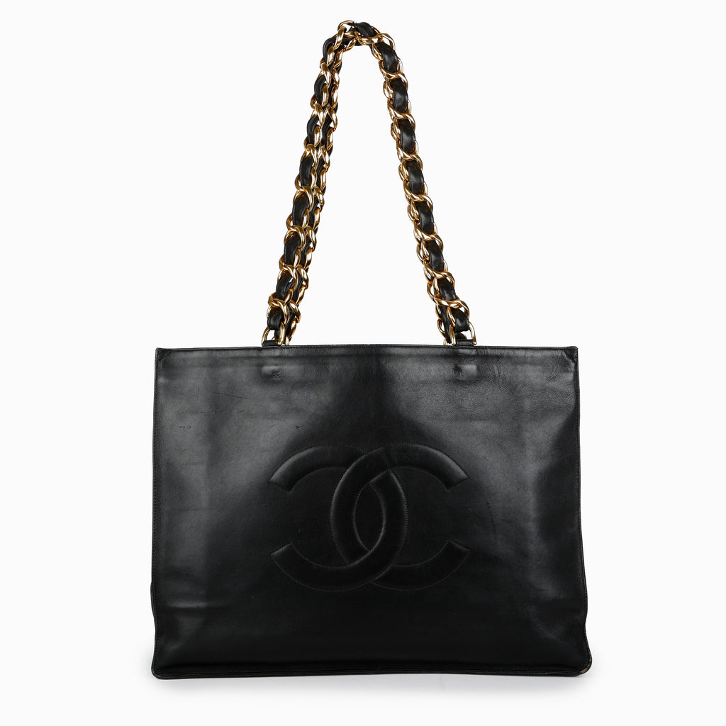 XL Chain Tote, Black Lambskin