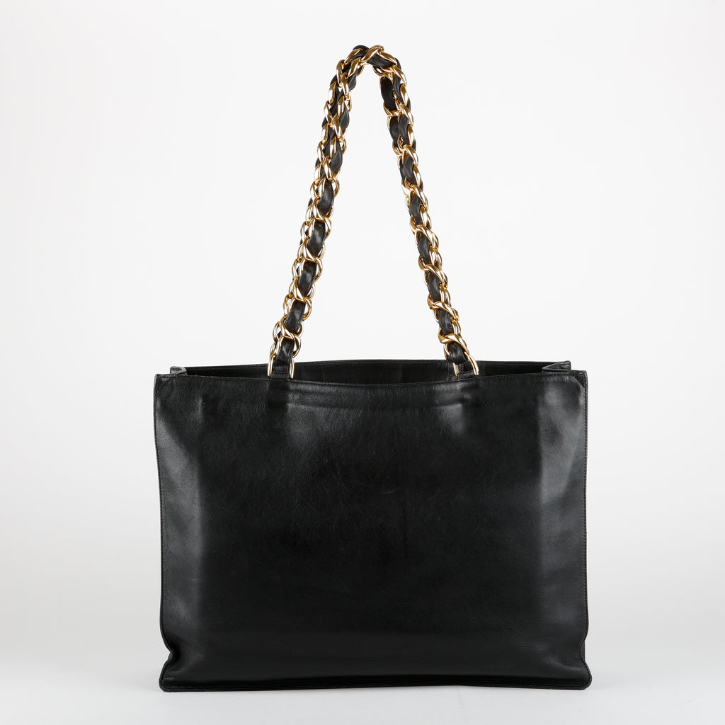 XL Chain Tote, Black Lambskin