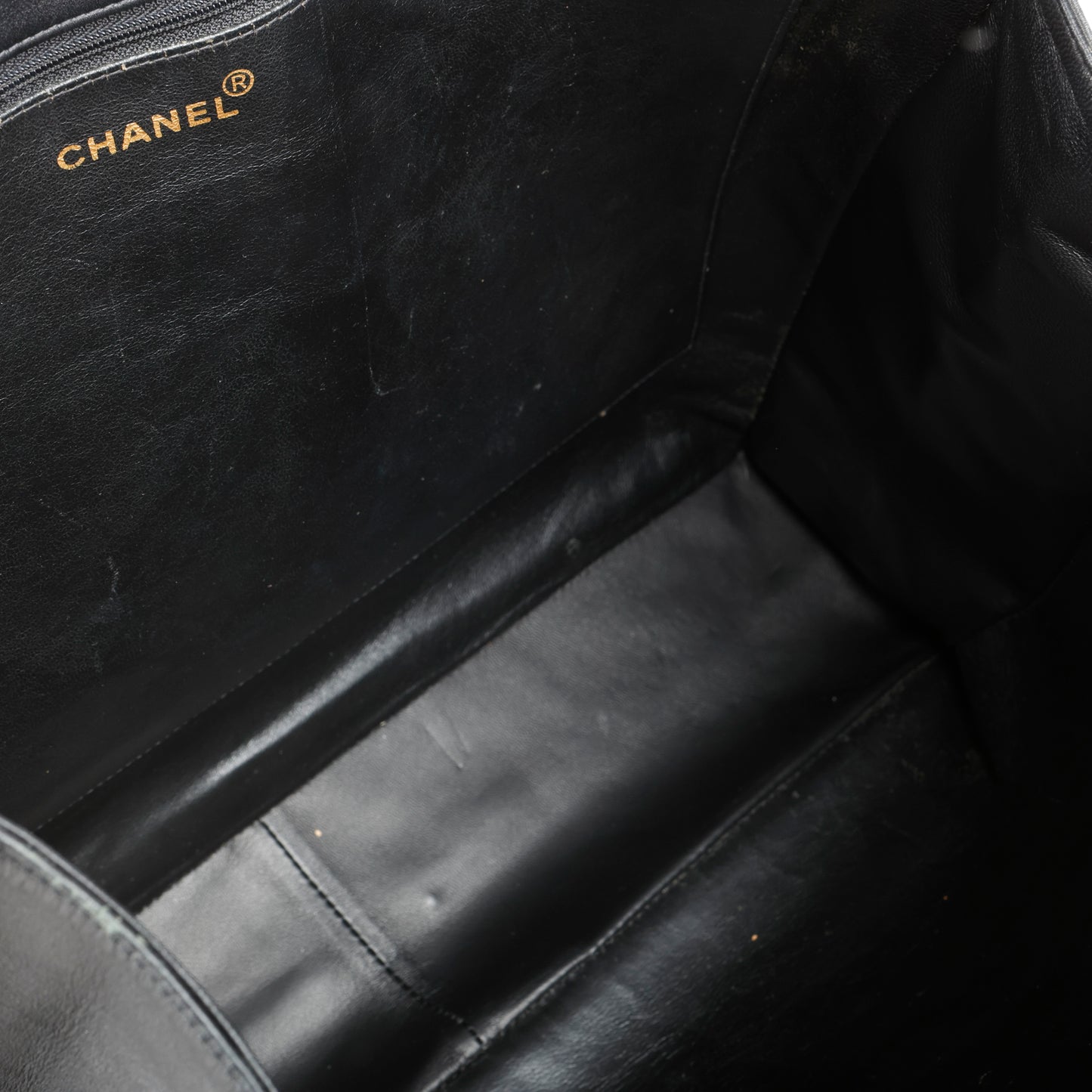 XL Chain Tote, Black Lambskin