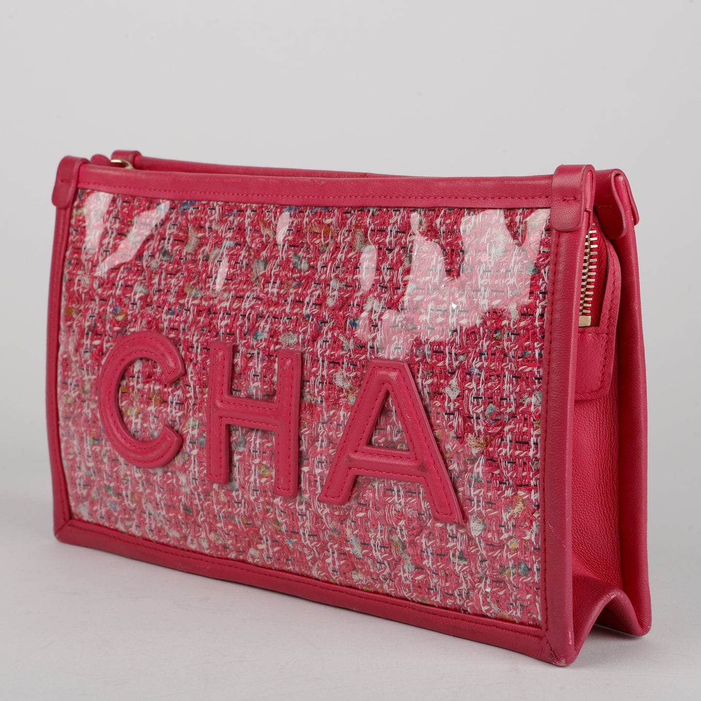 Pink Tweed PVC Pouch