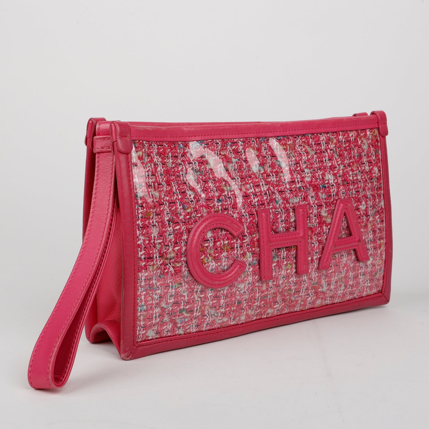Pink Tweed PVC Pouch