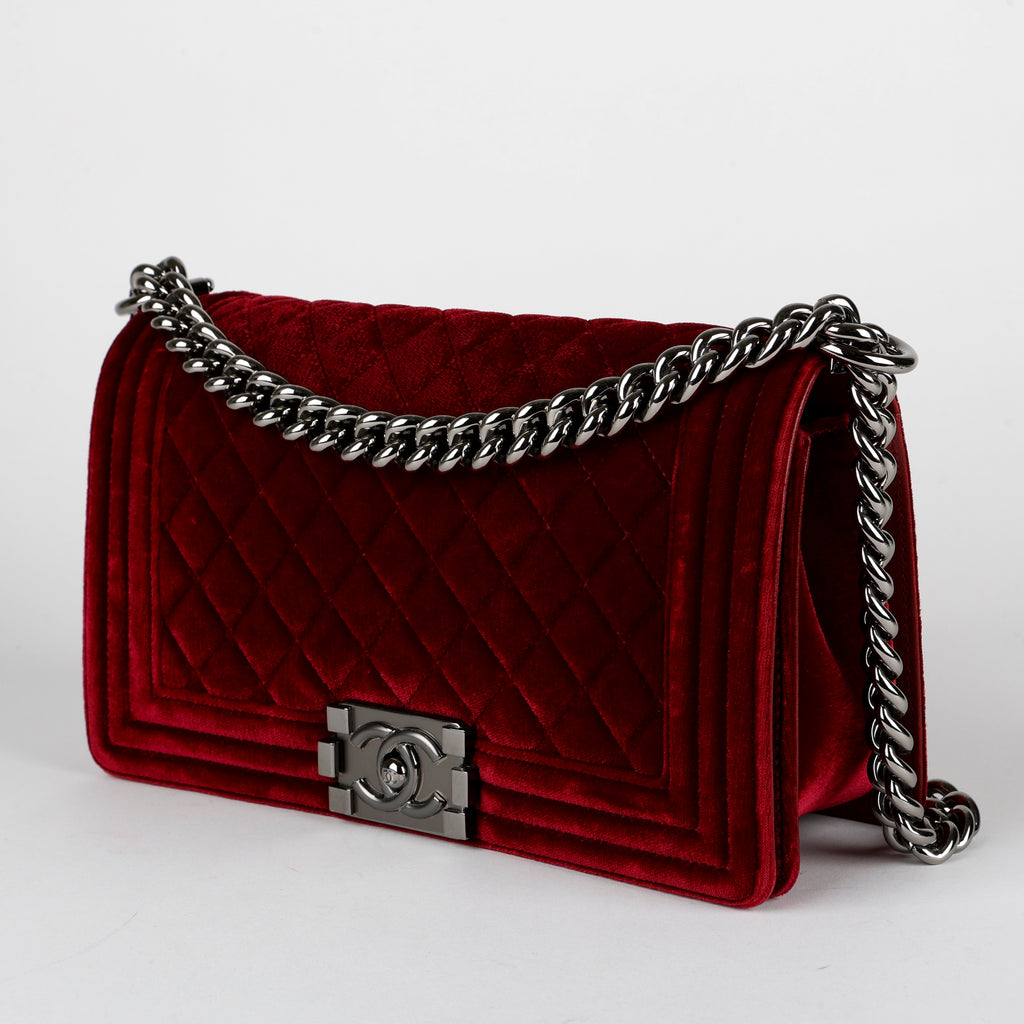 Medium Boy Bag, Bordeaux Velvet
