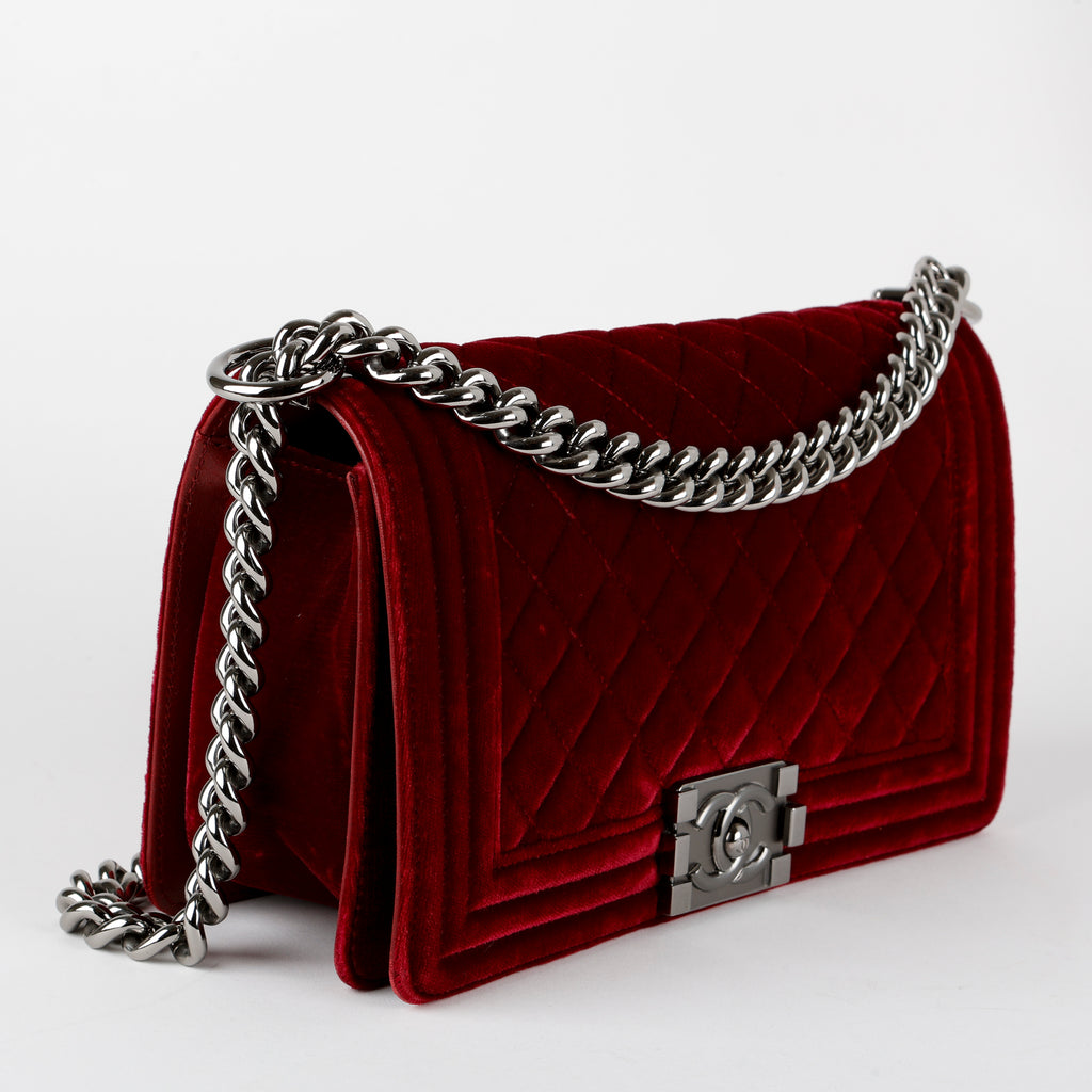 Medium Boy Bag, Bordeaux Velvet