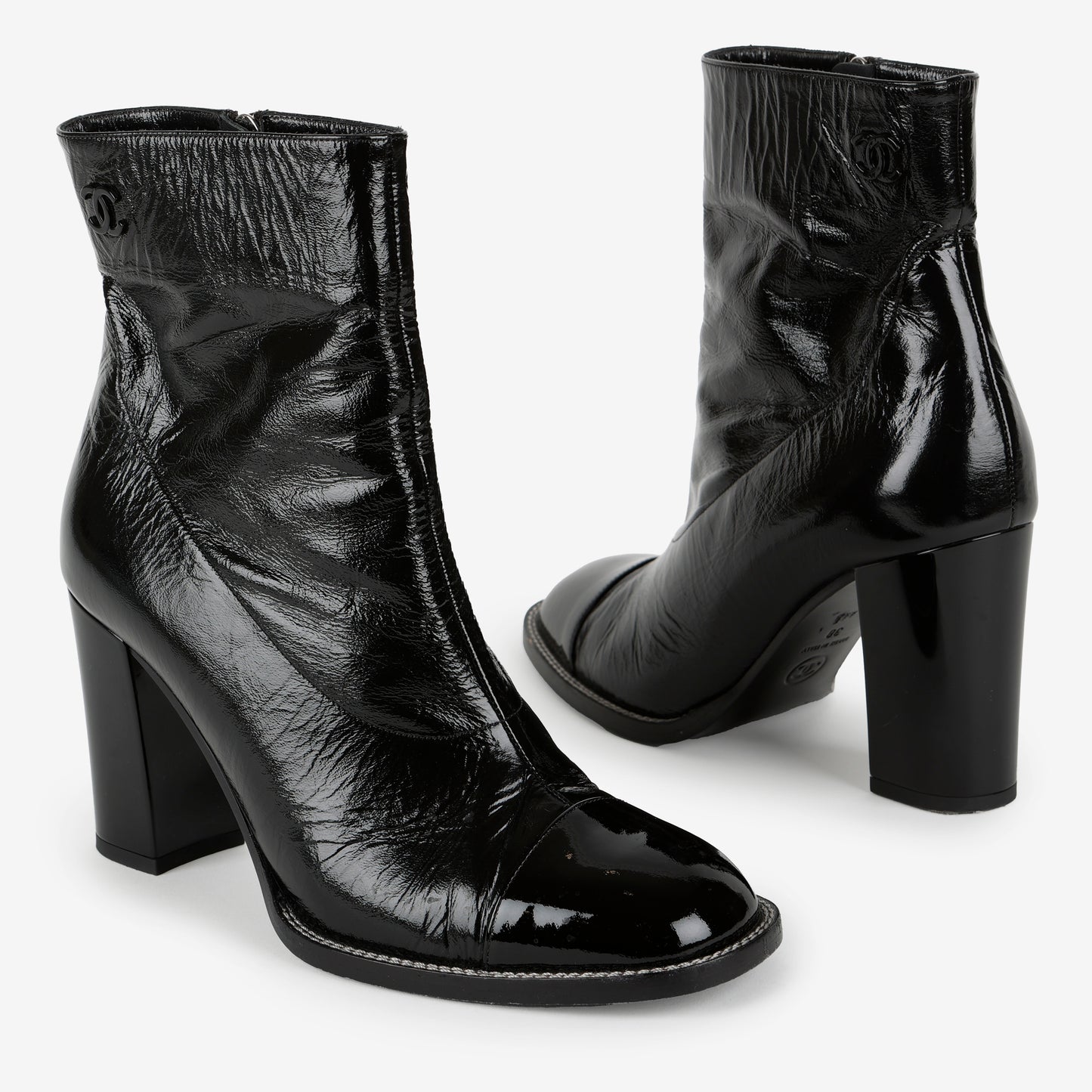 Short Boots, Black Patent Calfskin