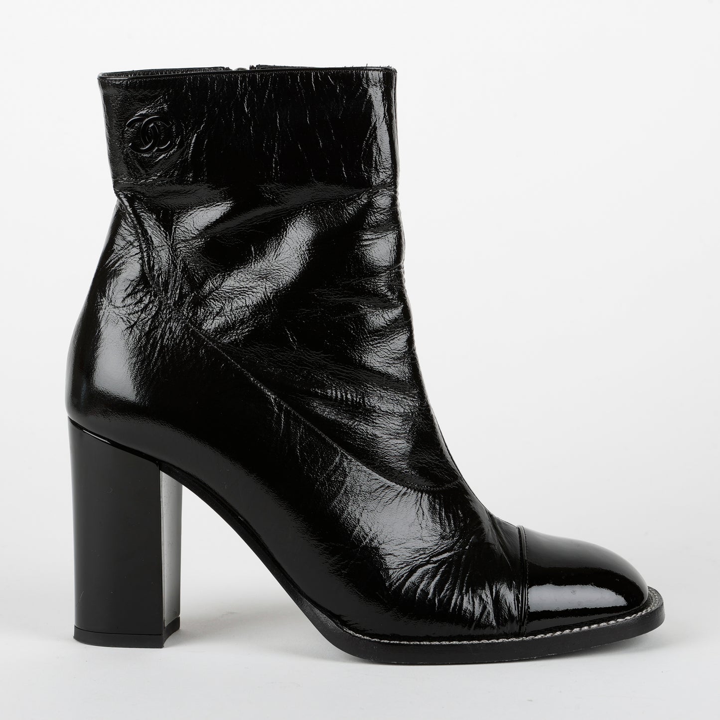 Short Boots, Black Patent Calfskin