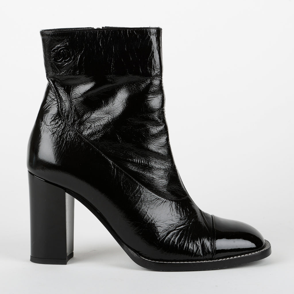 Short Boots, Black Patent Calfskin