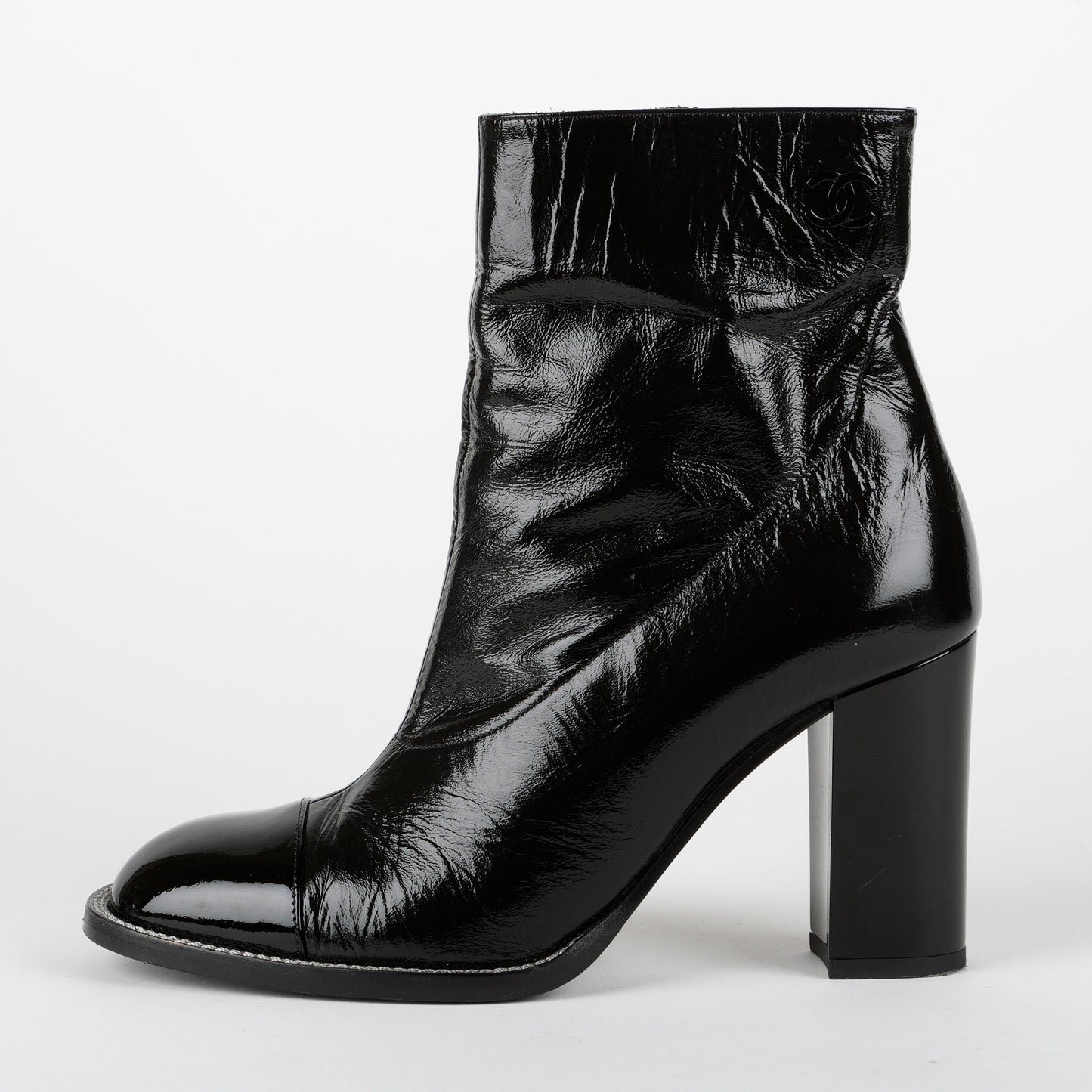 Short Boots, Black Patent Calfskin