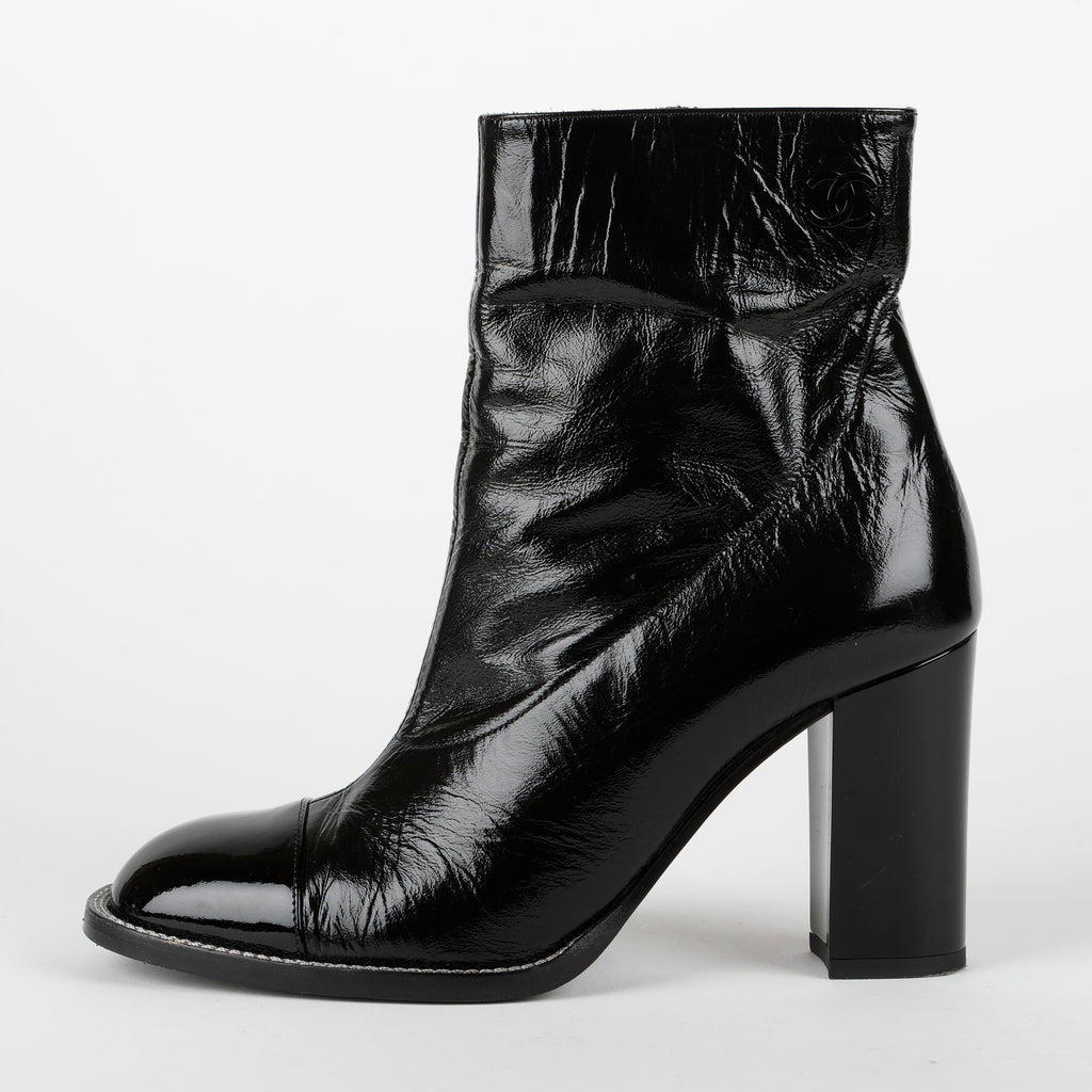 Short Boots, Black Patent Calfskin