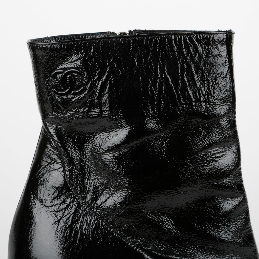 Short Boots, Black Patent Calfskin
