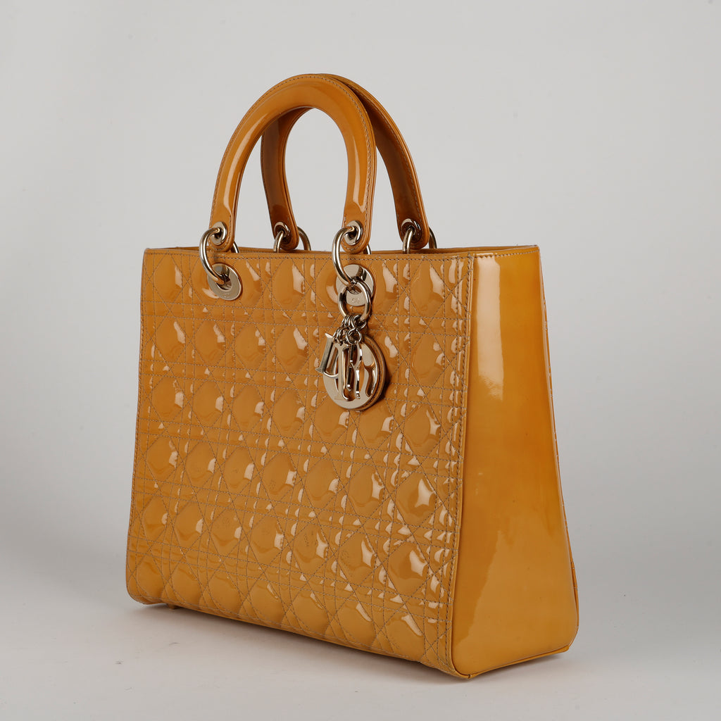 Large Lady Dior, Mustard Yellow Patent