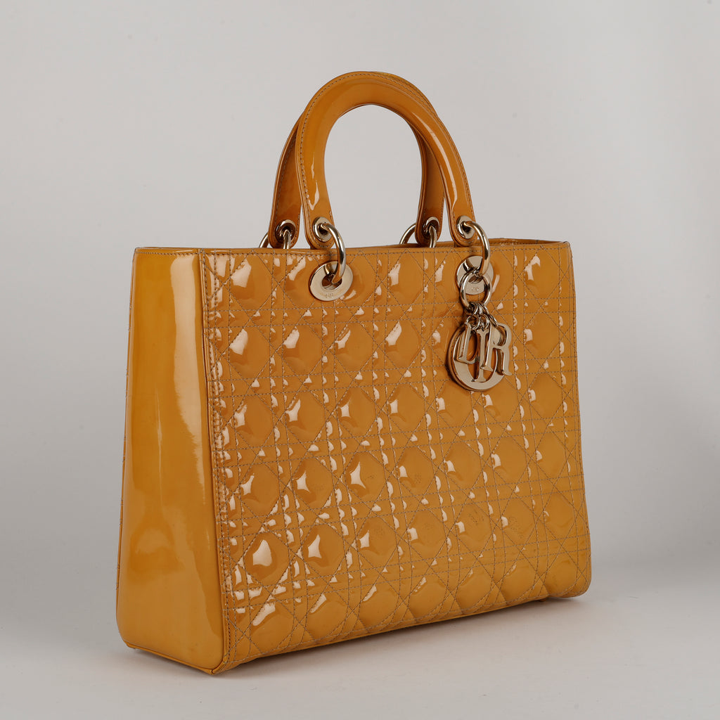 Large Lady Dior, Mustard Yellow Patent