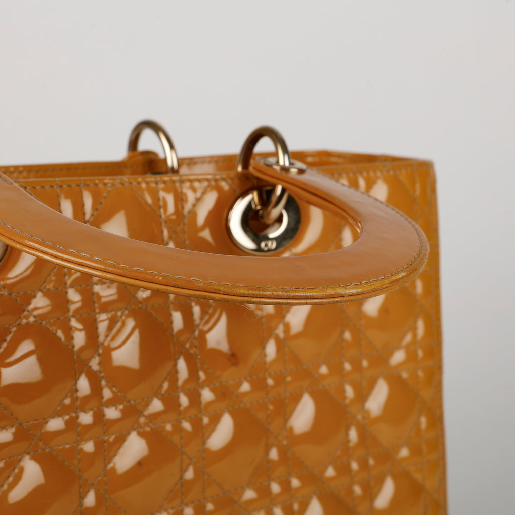 Large Lady Dior, Mustard Yellow Patent