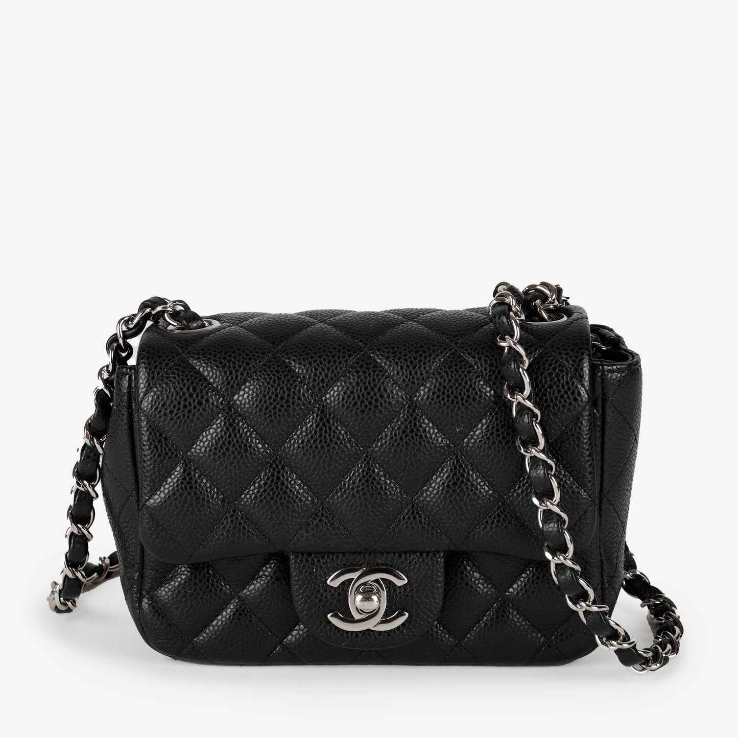 Mini Square Flap, Black Caviar SHW