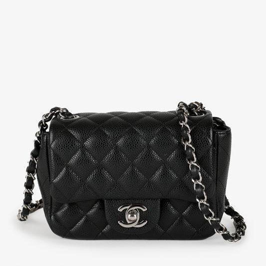 Mini Square Flap, Black Caviar SHW