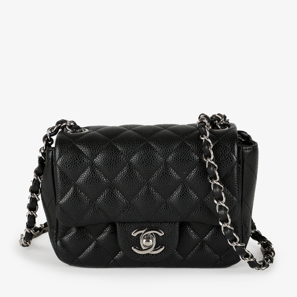 Mini Square Flap, Black Caviar SHW