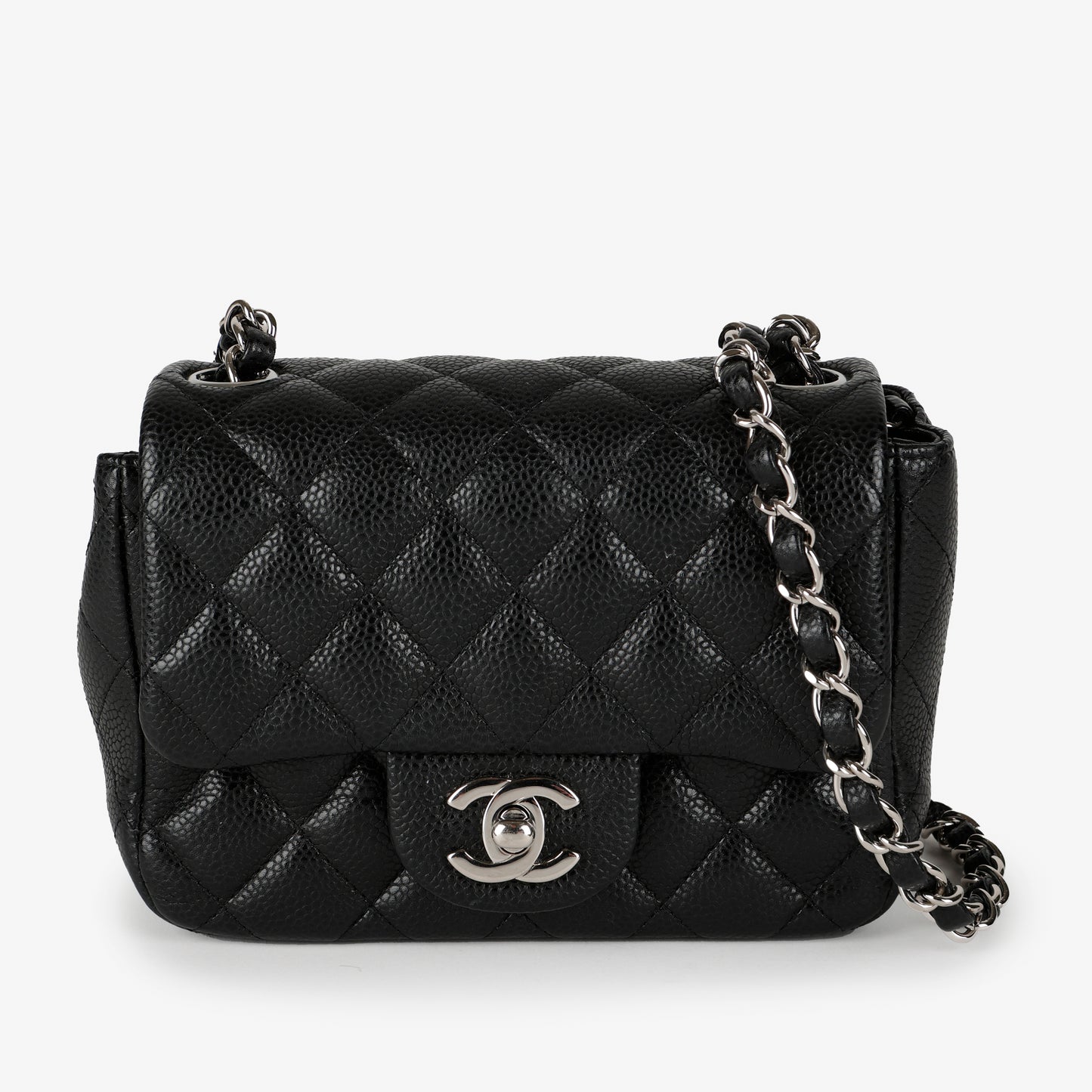 Mini Square Flap, Black Caviar SHW