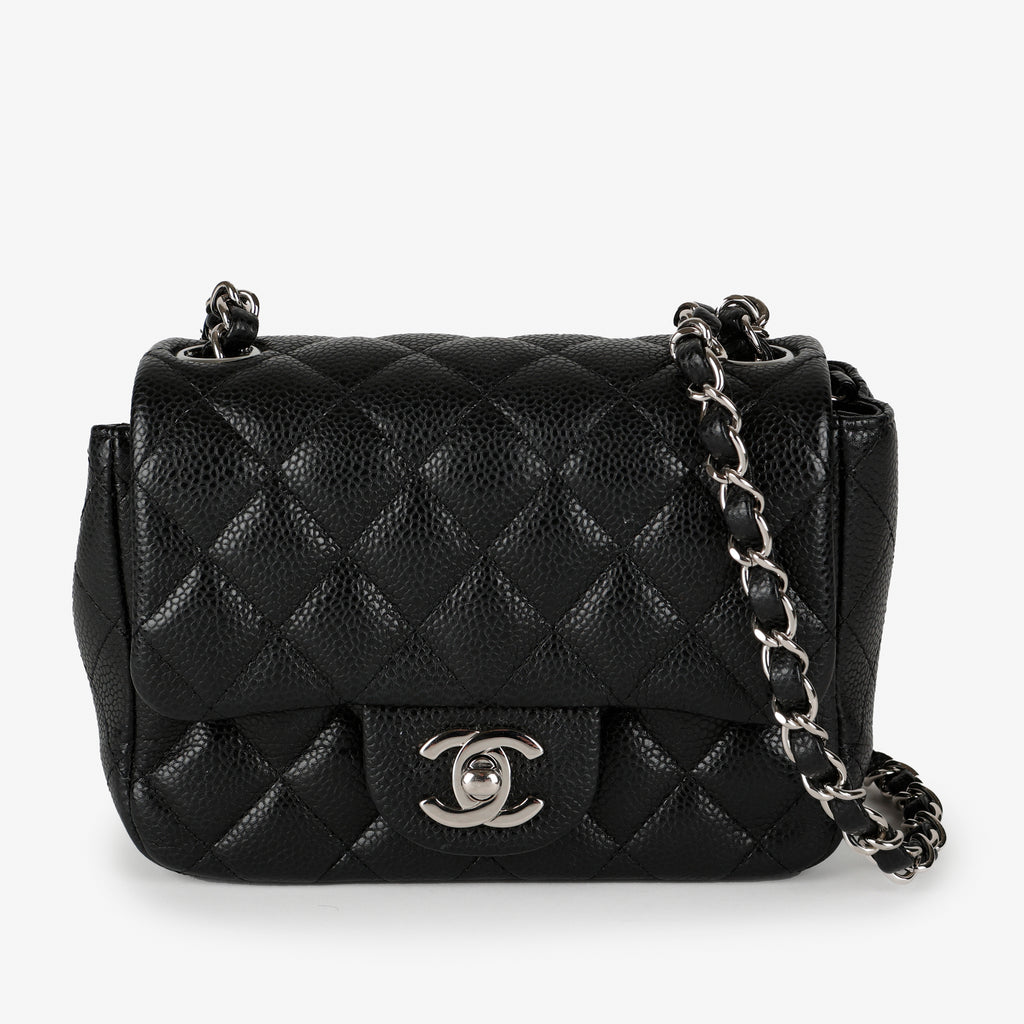 Mini Square Flap, Black Caviar SHW