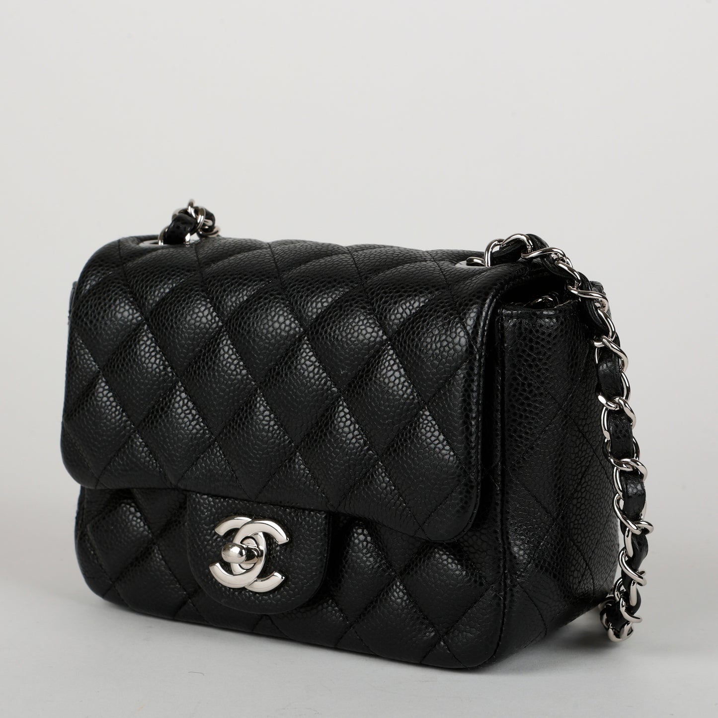 Mini Square Flap, Black Caviar SHW