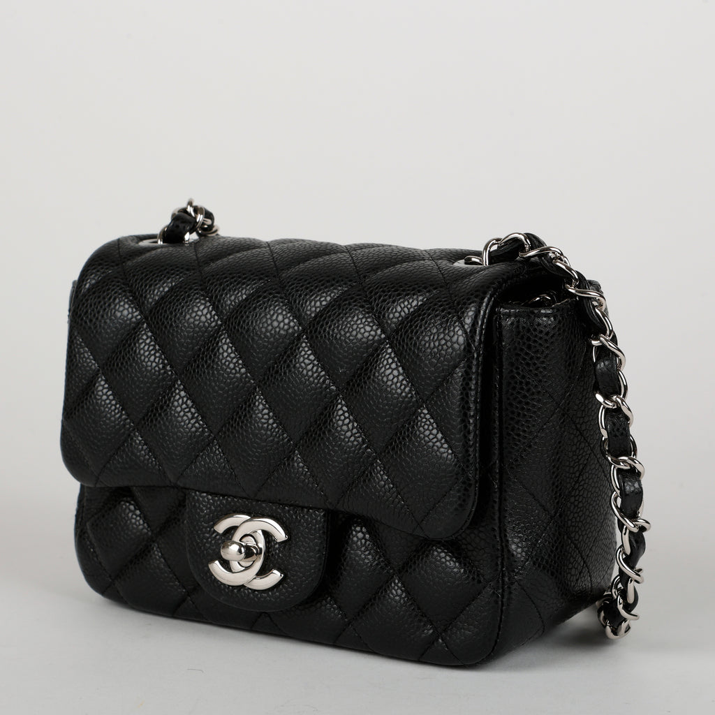 Mini Square Flap, Black Caviar SHW